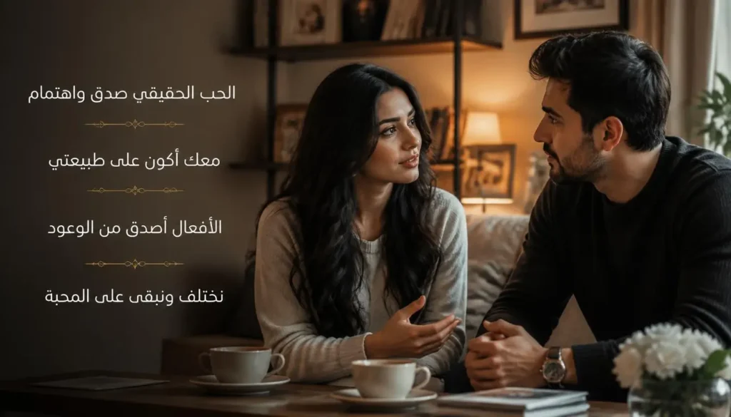 كلمات عن الحب الحقيقي والصدق والاهتمام بين الحبيبين