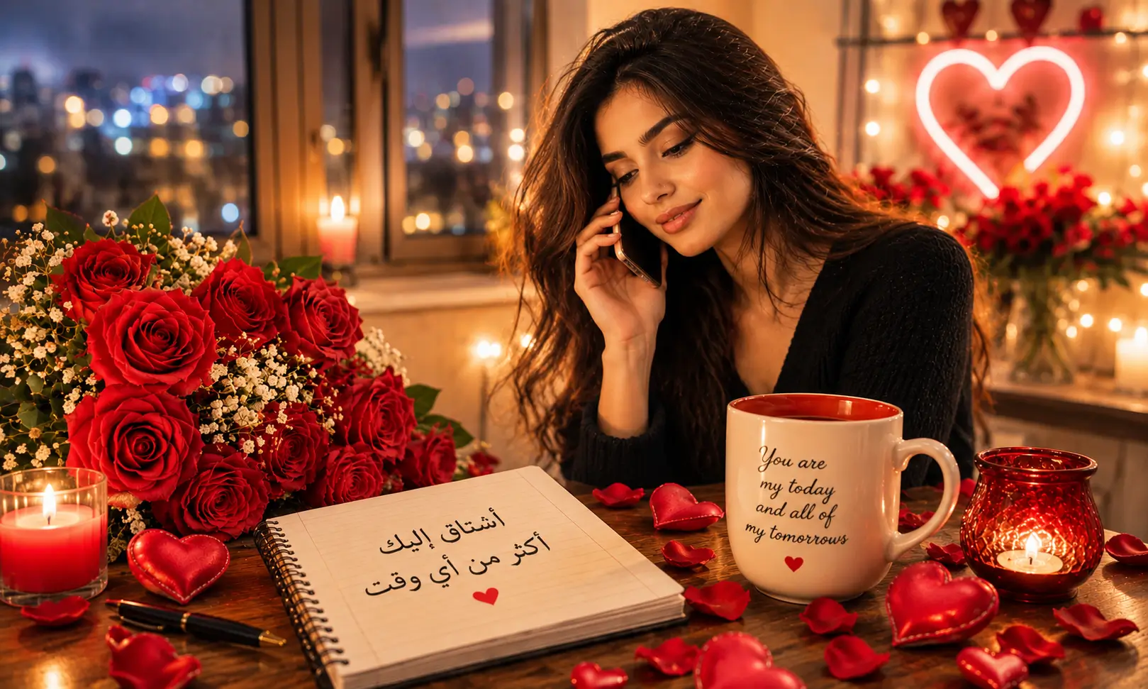 رسائل حب واشتياق للحبيب والزوج في لحظة رومانسية